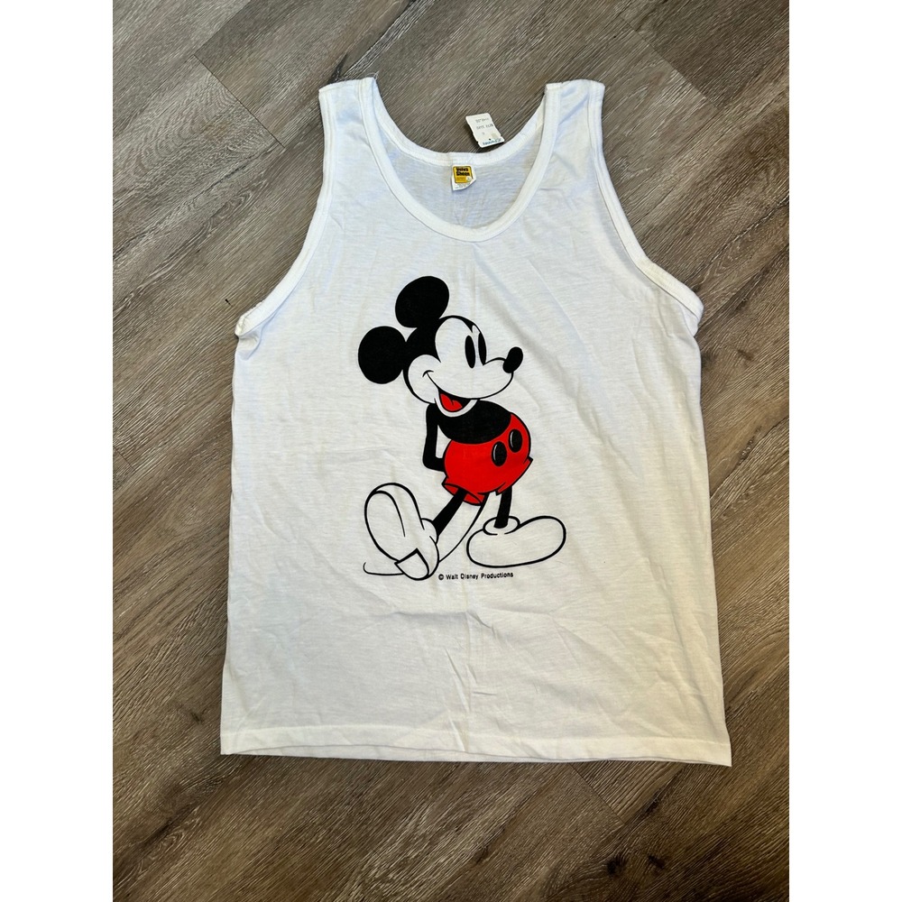 Velva Sheen Mickey Mouse Tank Top White Single Stitch Large Vintage NWT USA 80s